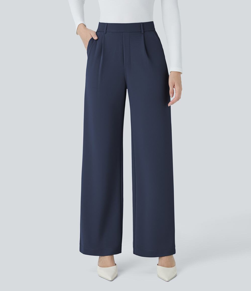 Halara Flex™ Navy Blue High Waisted Pocket Straight Leg Crepe Work Pants L